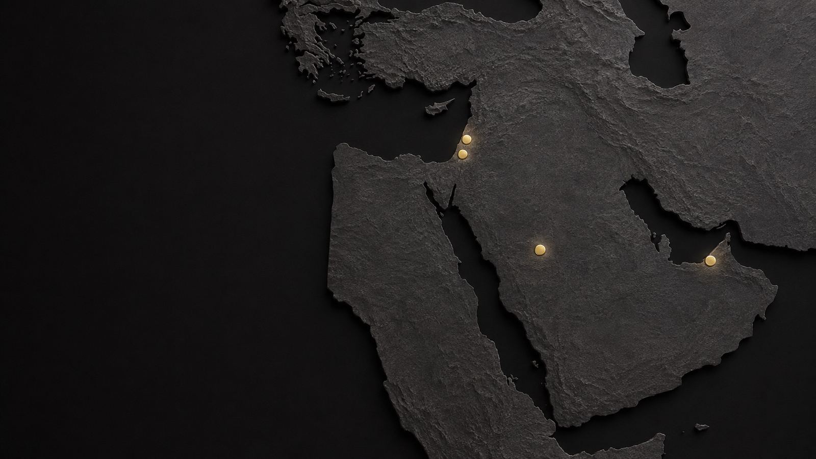 Relief map of the Middle East with gold markers on the Group’s four markets